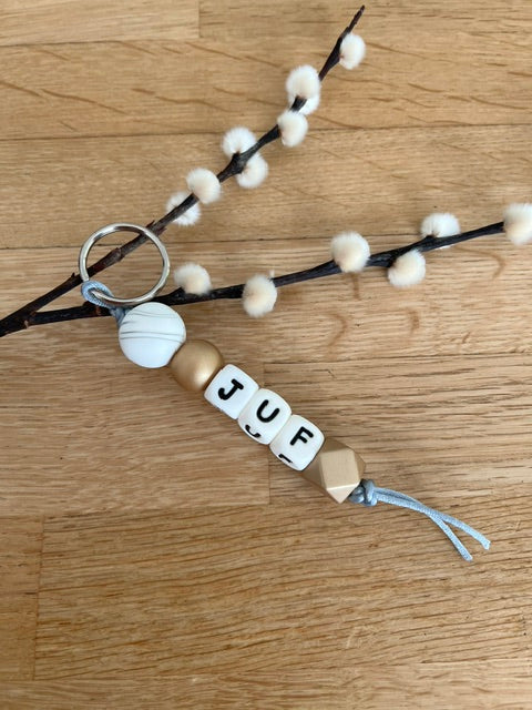 Sleutelhanger Juf - marmer